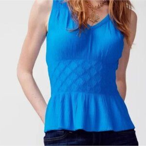 WHITE HOUSE BLACK MARKET Isla Blue Peplum Sleeveless Top | Size M | $89